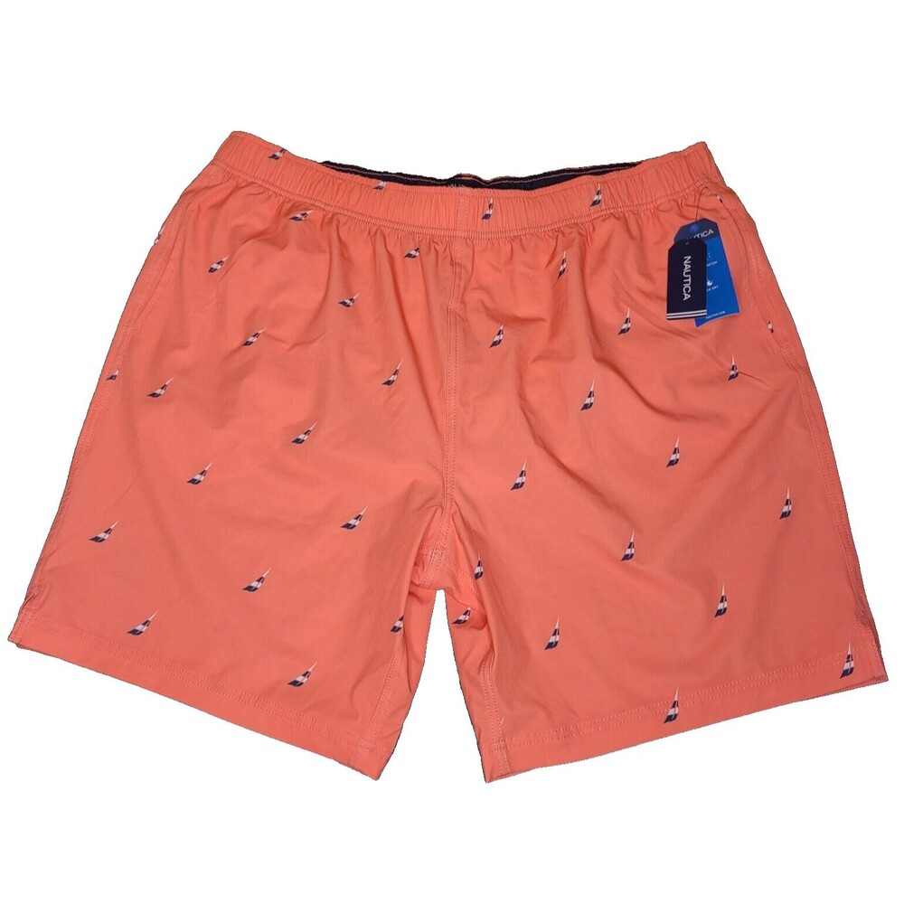 Nautica Mens Swim Trunks Shorts XXL New All Over Print Logo Pale Coral Quick-Dry